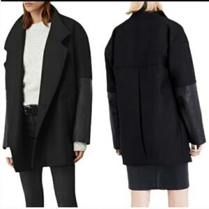 All Saints Meade Lea Coat Black Wool/ Leather Size 4 NWT
